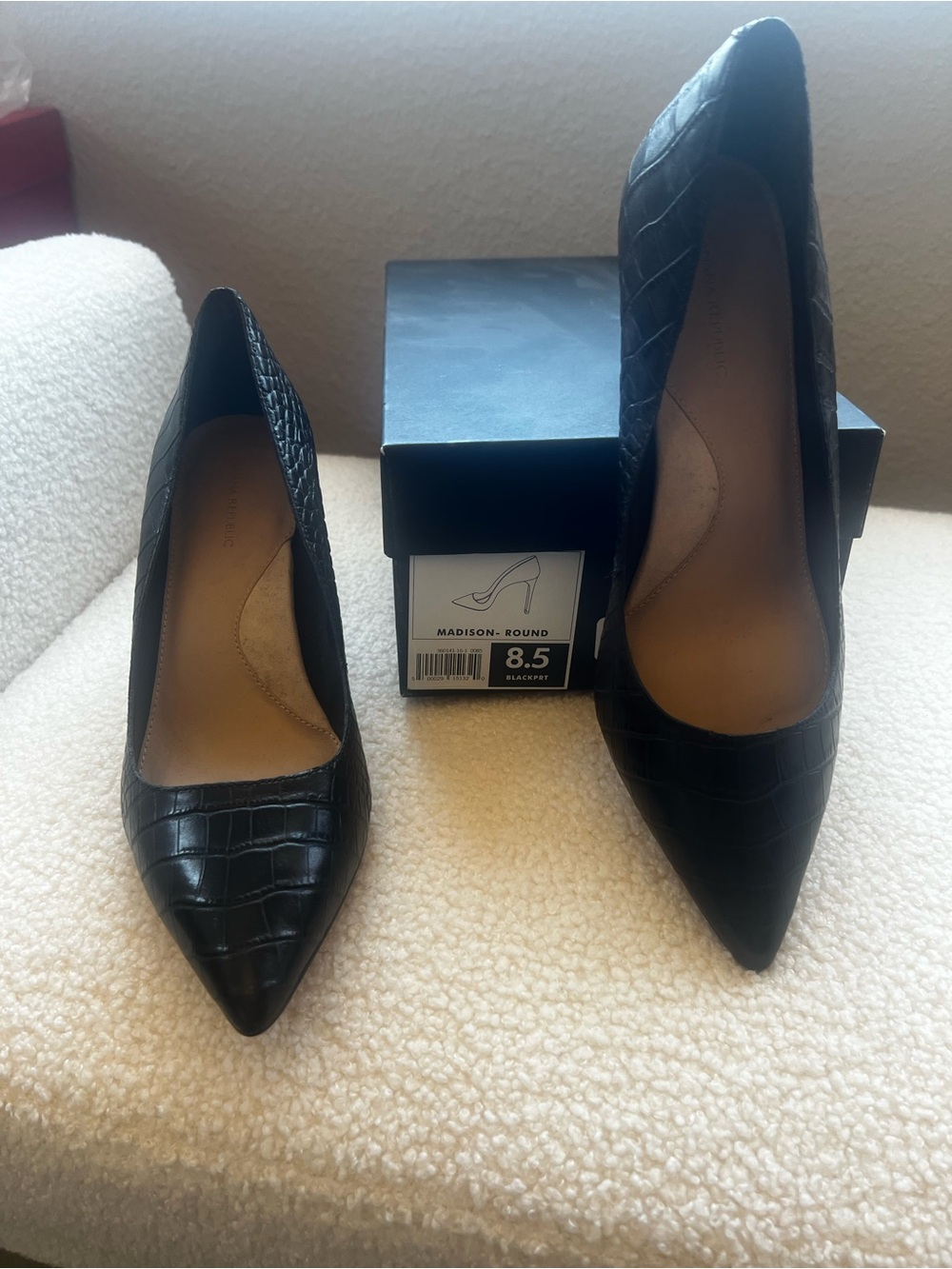Madison Black Croc-Embossed Pointed Toe Pumps